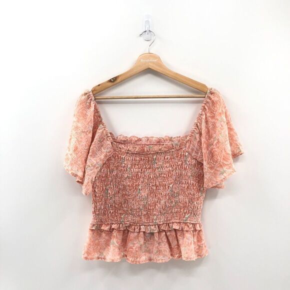 ASTR THE LABEL Flutter Sleeve Smocked Top‎ CLAY MULTI FLORAL M - Picture 8 of 11